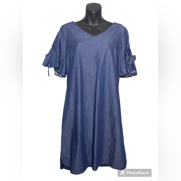 J Crew Lightweight Denim Blue Dress Flutter Sleeves Size Small - Picture 1 of 6